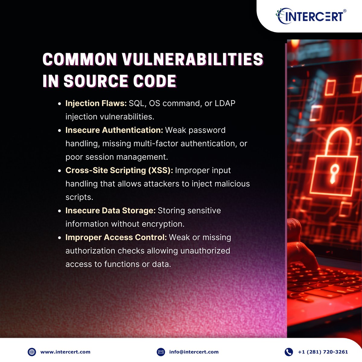 INTERCERTUSA's tweet image. 🌐Contact us now at info@intercert.com or visit intercert.com/contactus to know more.
Schedule a call today for quick assistance at +91 92668 41360.
#SourceCodeReview #CyberSecurity #VulnerabilityAssessment #SecureCode  #INTERCERT