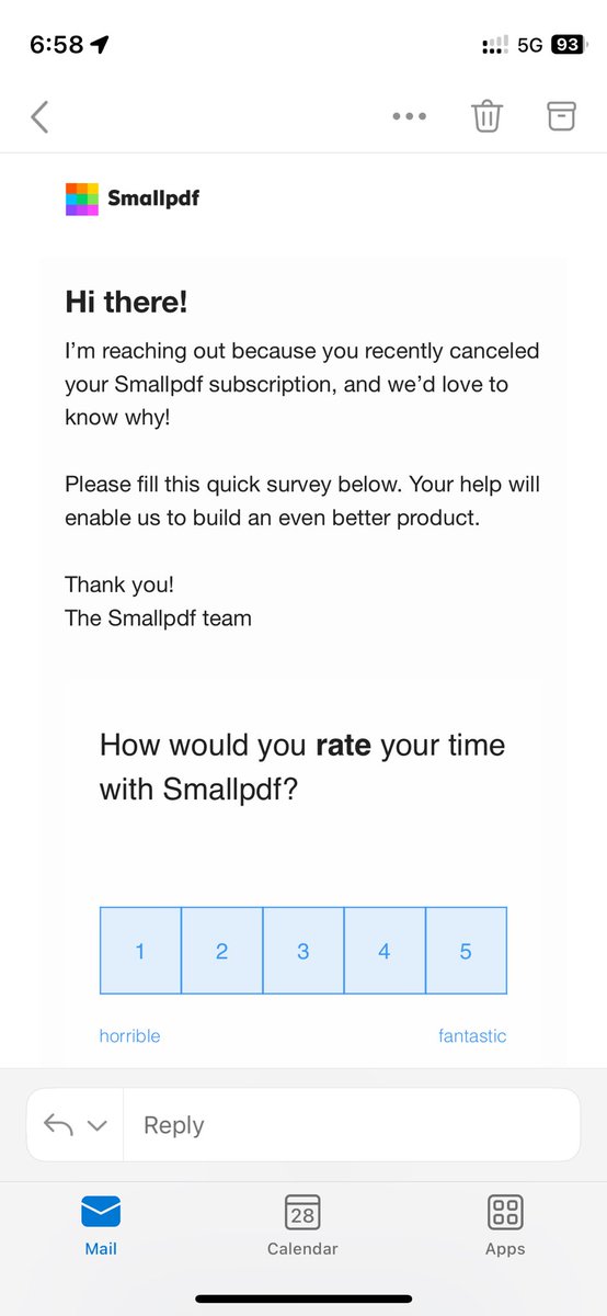 nagendrasp's tweet photo. Customer satisfaction survey from @smallpdf… their service is the same - pathetic. https://t.co/jyEALR7XUf