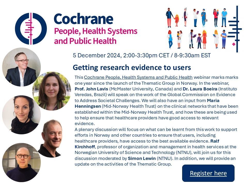 How do you get research evidence to users? 🌍💡

Join this free session to learn how global experts are bridging the gap between research and practice.

🗓 5 Dec 2024, 14.00–15.30 CET
👉 Register: buff.ly/3OfJ5bu

#HealthSystems #PublicHealth #GlobalEvidence