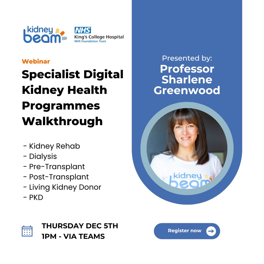 am excited to be presenting on this webinar where I will walk people through the new programmes we have available on Kidney Beam. Do join me by signing up via the link below. We have something for everyone! 

Sign up link here: lnkd.in/evdGgf43 

@beam_kidney