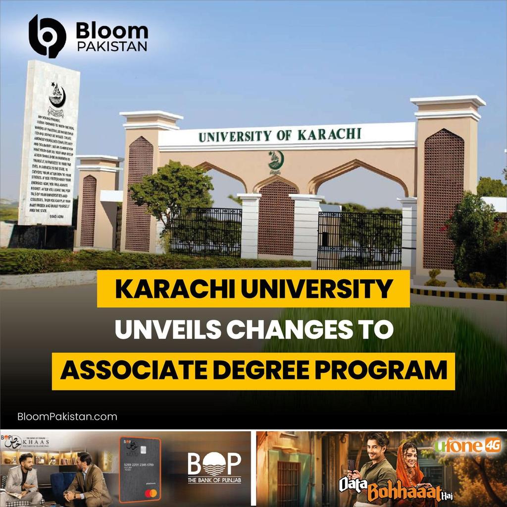 bloom_pakistan's tweet image. Karachi University has announced a major shift in its academic structure by transitioning the associate degree (AD) programs.These programs will follow a Biannual system,aligning with HEC).
#KarachiUniversity #Announced #ADPrograms #HEC #BiannualSystem 
bloompakistan.com/karachi-univer…