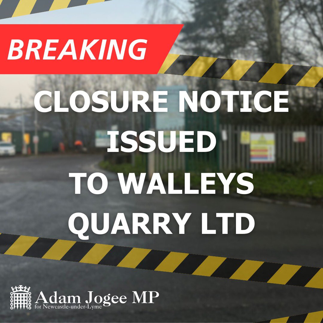 Today is a good day for the people of Newcastle-under-Lyme.

Finally - after everything - a closure notice has today been issued to Walleys Quarry Ltd. #LoveNuL 🇬🇧🌹