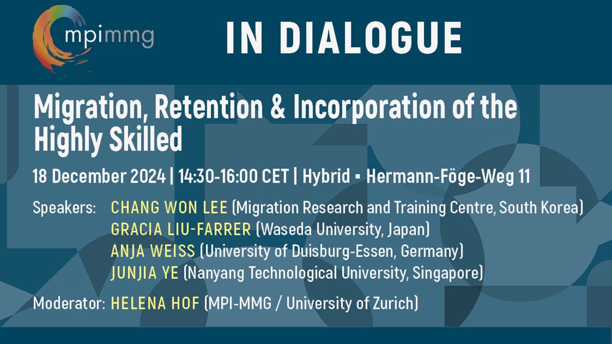 Join our next In Dialogue panel discussion that will explore &amp; compare the challenges of retaining #HighlySkilledMigrants in ageing societies. The event is hybrid &amp; will take place on🗓️December 18, 2024 from 14:30 – 16:00 CET. Find out more &amp; register here t.ly/Cc0A5