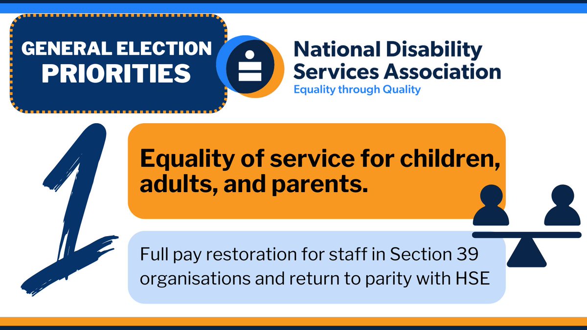 One day left until the #GeneralElection24. Make sure your vote counts. Let's make disability services a political priority in the next Government.

You can read the National Disability Services Associations' 5 Priorities here: ndsa.ie #PrioritiseDisability