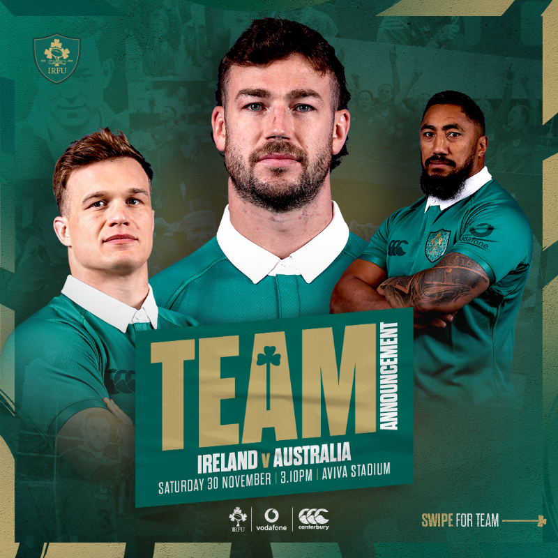 IrishRugby's tweet photo. Our line up to face Australia in Saturday's 150th Anniversary Test! 👊

#TeamOfUs