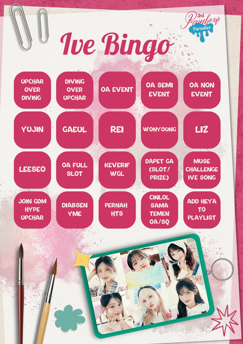 ️ㅤ
Welcome to the 𝖳𝗁𝗂𝗋𝖽 𝖱𝖺𝗂𝗇𝖻𝗈𝗐 𝖯𝖺𝗋𝖺𝖽𝗂𝗏𝖾 play area! We’ve been diving into a world alive with colors for so long, do you think you can match them all on the 𝓑in𝗴𝗼? Let’s find out just how colorful it really is! ⁺ 
️️ㅤ