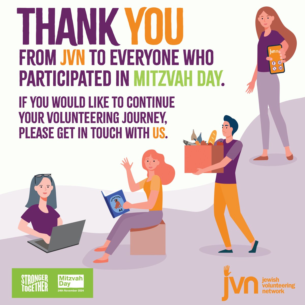 Thank you to @jvn_org_uk for their support of Mitzvah Day! 🙏 💚Their dedication to volunteerism and social action continues to inspires us all.
 
#MitzvahDay #StrongerTogether #JVN #Volunteer