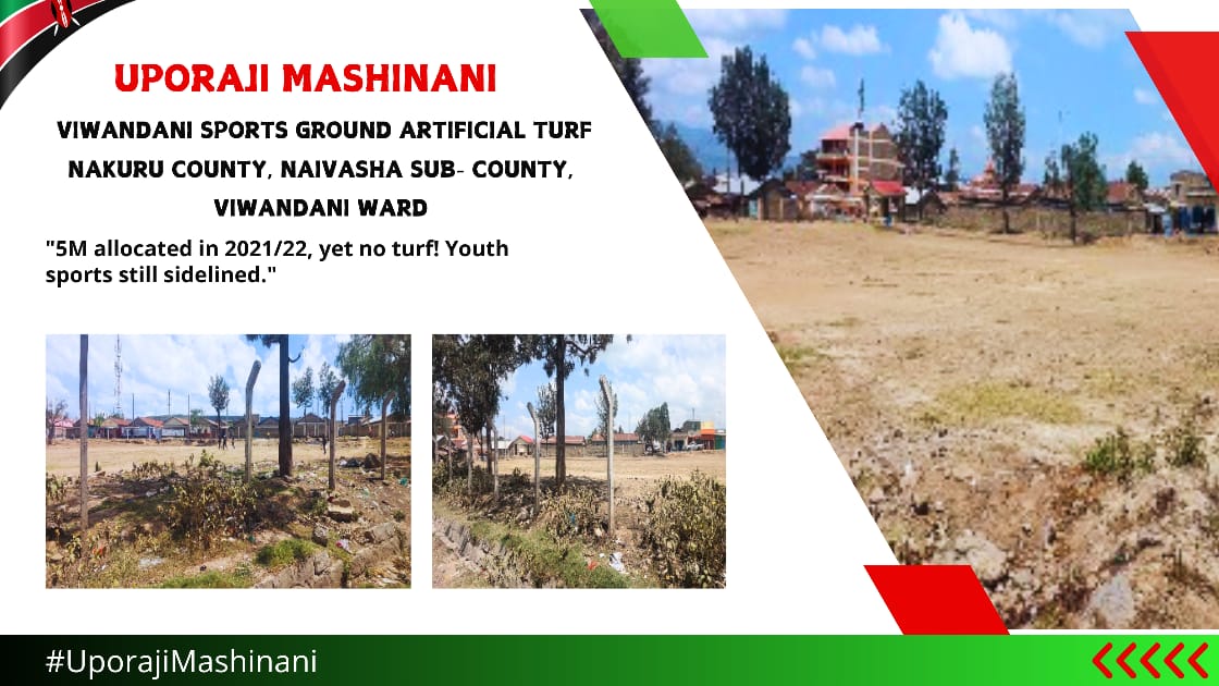 TheEniggma's tweet photo. in Naivasha, construction of Artificial Turf in Viwandani Sports Ground was allocated 5 million in the FY 2021/22, but no work has been done to date!

#UporajiMashinani https://t.co/lprGzKL4Yo