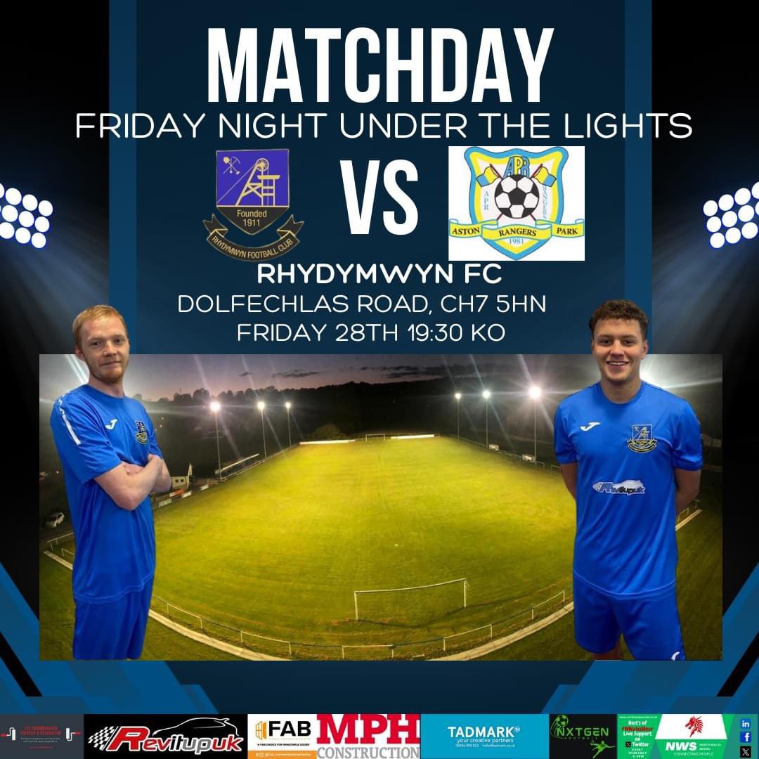 Another Friday night under the lights this week as we welcome in form Aston Park to Rhyd, both teams have been in good form recently so this will be a cracker!

19:30 KO

Bar will be open!

<a href="/NWalesSocial/">#NorthWalesSocial ⬆️🏴󠁧󠁢󠁷󠁬󠁳󠁿🤝</a> <a href="/NWSportDave/">Grassroots North Wales</a> <a href="/leechambo11/">Lee Chamberlain</a>