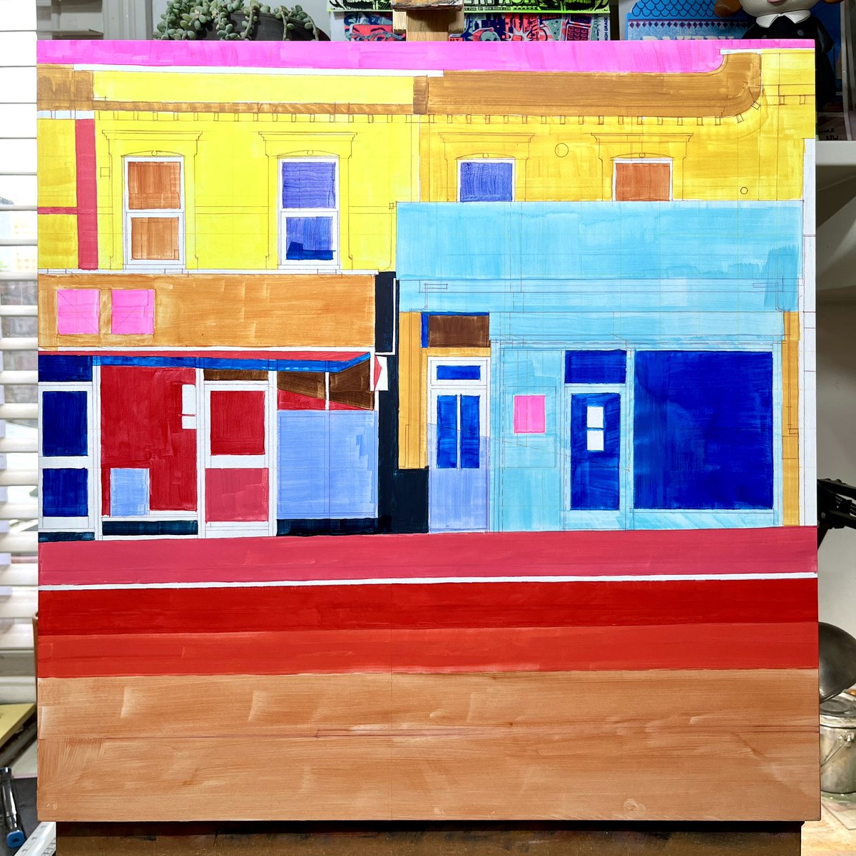 richardmcj's tweet image. On the easel..

Underpainting done for new large shopfront piece. Looking forward to layering on top of these colours! #oilpainting #shopfront #collage