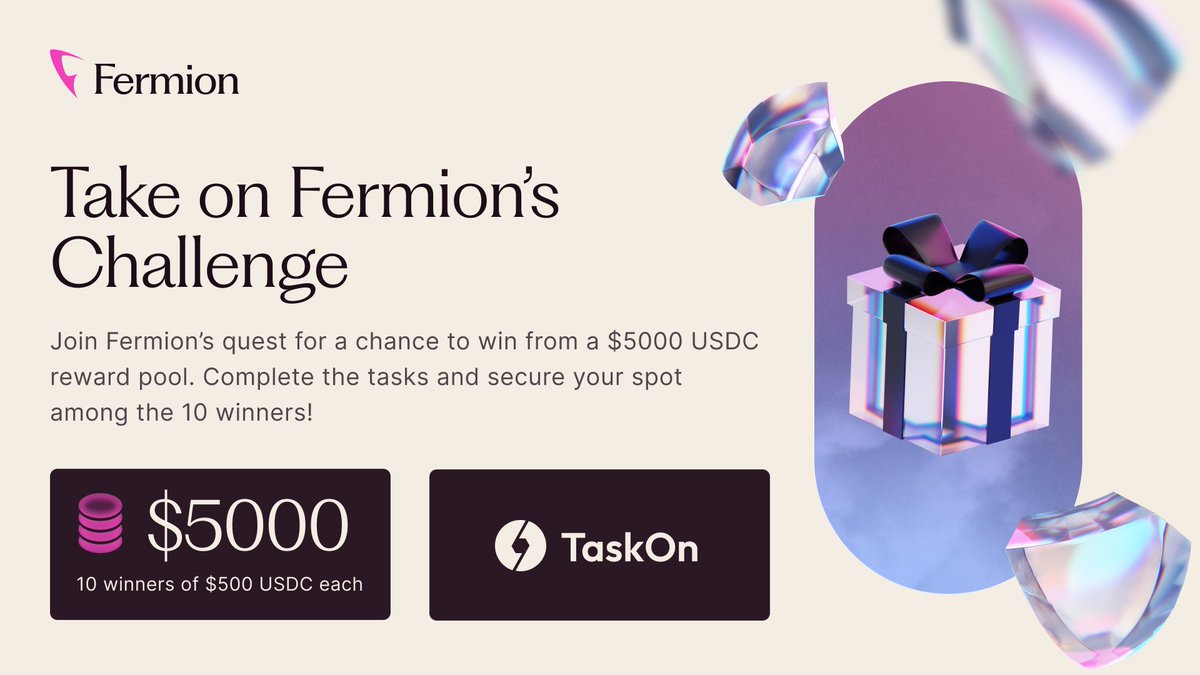 FermionProtocol's tweet image. 💎 Accept the Fermion Challenge

Embark on a journey to claim your share of the $5000 USDC reward pool—a prize reserved for our community.

Your Mission:
Complete the tasks here: taskon.xyz/quest/247495048
👑 10 winners. $500 USDC each.

Join today!

#FermionTestnet #TaskOn