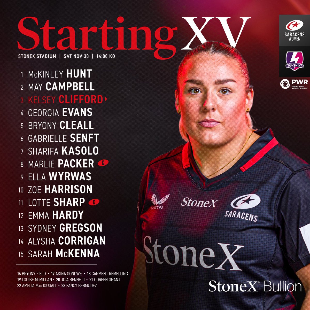 SaracensWomen's tweet photo. 🚨𝗧𝗘𝗔𝗠'𝗦 𝗨𝗣💥

4️⃣ changes to starting XV.
🔙 @_emma_hardy returns.
🧵 @ZoeHarrison123 pulling the strings.

Full team news. 👇

#YourSaracens💫 | @stonex_official