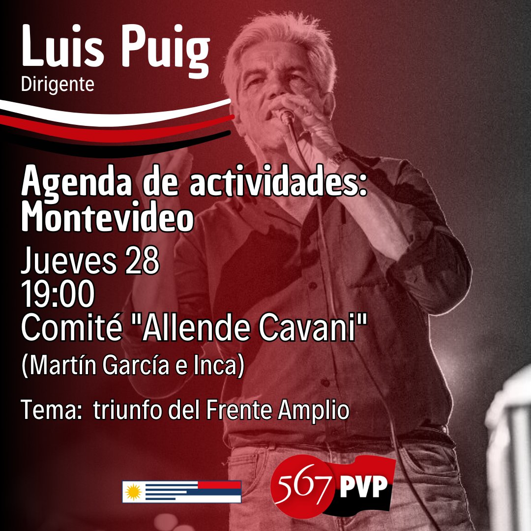 Les dejamos la agenda de actividades del día de hoy del compañero y Dirigente <a href="/LuisPuig567PVP/">Luis Puig 567 PVP</a>.

¡Les esperamos!

#IzquierdaViva