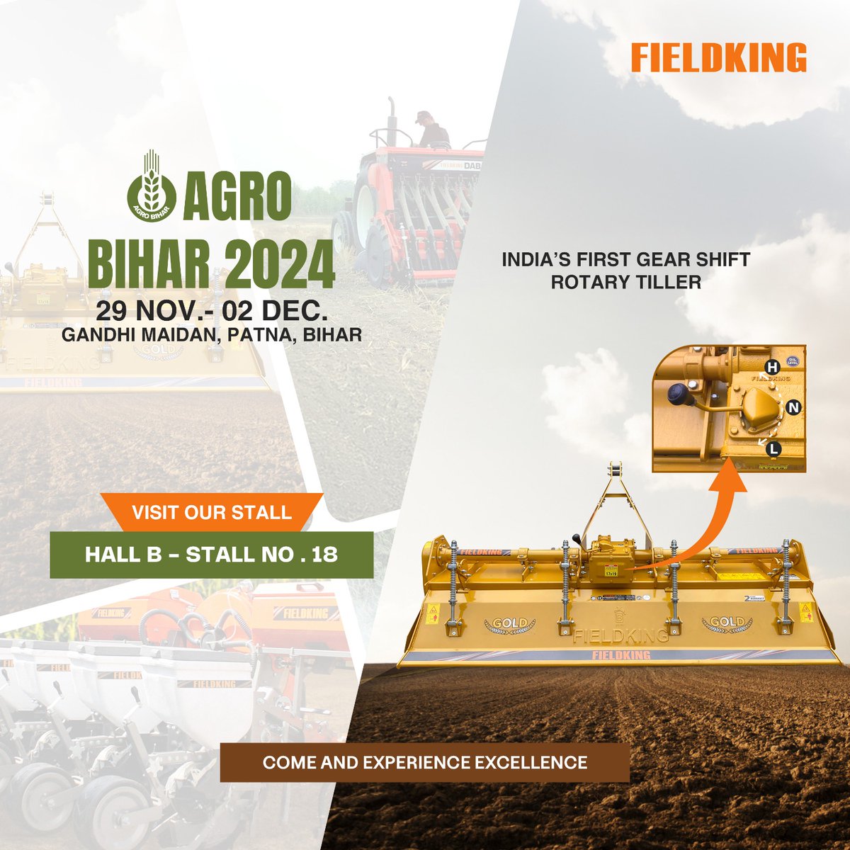 beriudyogkarnal's tweet photo. Fieldking invites you at #AgroBihar 2024 (29 NOV-02 DEC) at Gandhi Maidan, Patna, India
Visit Us at Stall No.18 Hall B.
Showcasing India’s first-of-its-kind Rotavator with advanced gear technology.
#bihar #agrobihar #fieldking #farming #agriculture https://t.co/yRp900OUZ1
