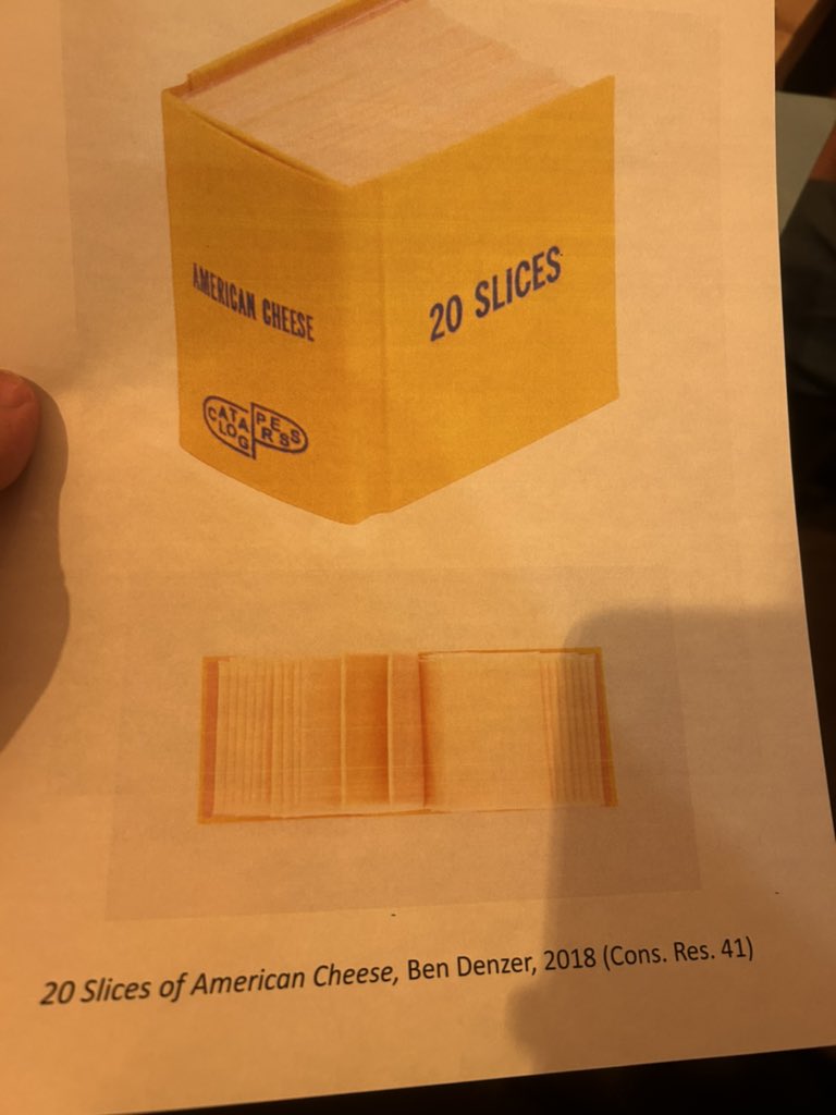 Delighted to learn last night that the Bodleian contains a book that is made up entirely of slices of American cheese.