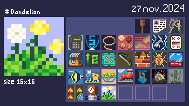 kaslipko's tweet photo. @Pixel_Dailies #pixel_dailies #pixelart #dandelion #aseprite #16x16 https://t.co/YlvpzTa7Gw
