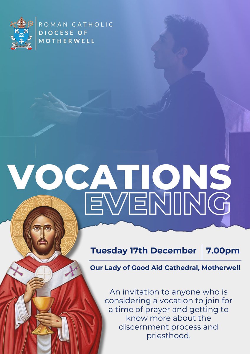 If you are thinking about your vocation, come along to the Vocations Evening on Tuesday 17th December at 7pm in the Cathedral to spend time in prayer and find out more about the discernment process and the priesthood.