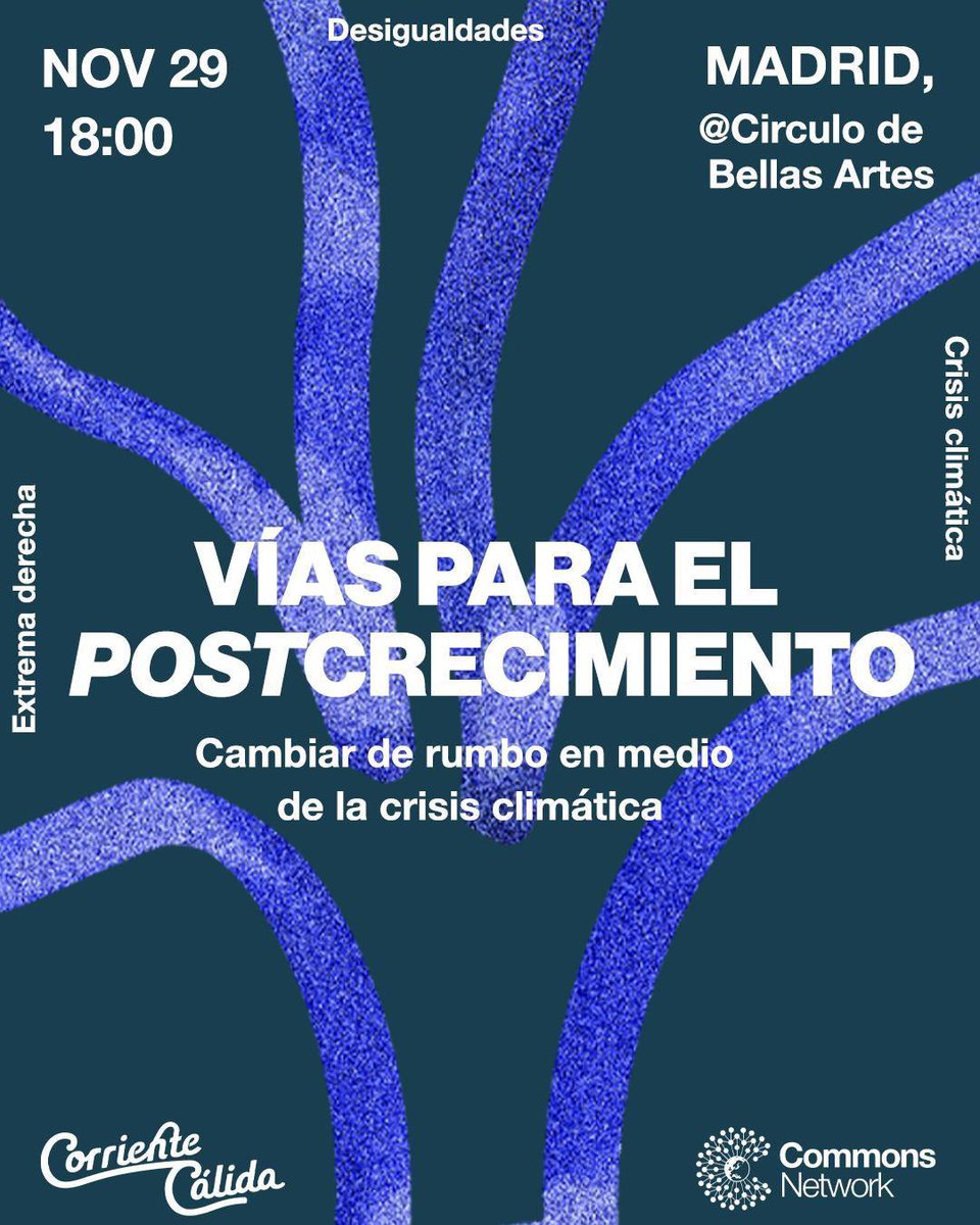 MarGlezBaez's tweet photo. Mañana estaré en el @cbamadrid en este evento organizado por Commons Network y @CalidaCorriente titulado «Vías para el postcrecimiento», donde reflexionaremos sobre los efectos de un sistema basado en el extractivismo. 
Me acompañan ponentes como @carlosurriza o @htejero_ 🌻 https://t.co/HF7SEuwani