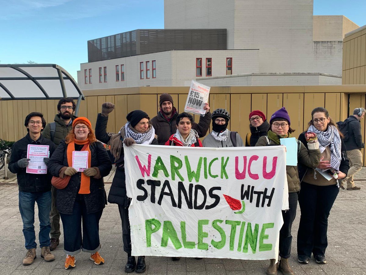 Warwick Student Staff Solidarity (@sssn_warwickuni) on Twitter photo Today is the workplace day of action for Palestine, so this morning staff and students came together to do some leafleting at the central bus interchange. Join us at 2pm @ FAB 0.03 for the launch of our report on the <a href="/uniofwarwick/">University of Warwick</a> ties to arms companies. Today is the workplace day of action for Palestine, so this morning staff and students came together to do some leafleting at the central bus interchange. Join us at 2pm @ FAB 0.03 for the launch of our report on the <a href="/uniofwarwick/">University of Warwick</a> ties to arms companies.