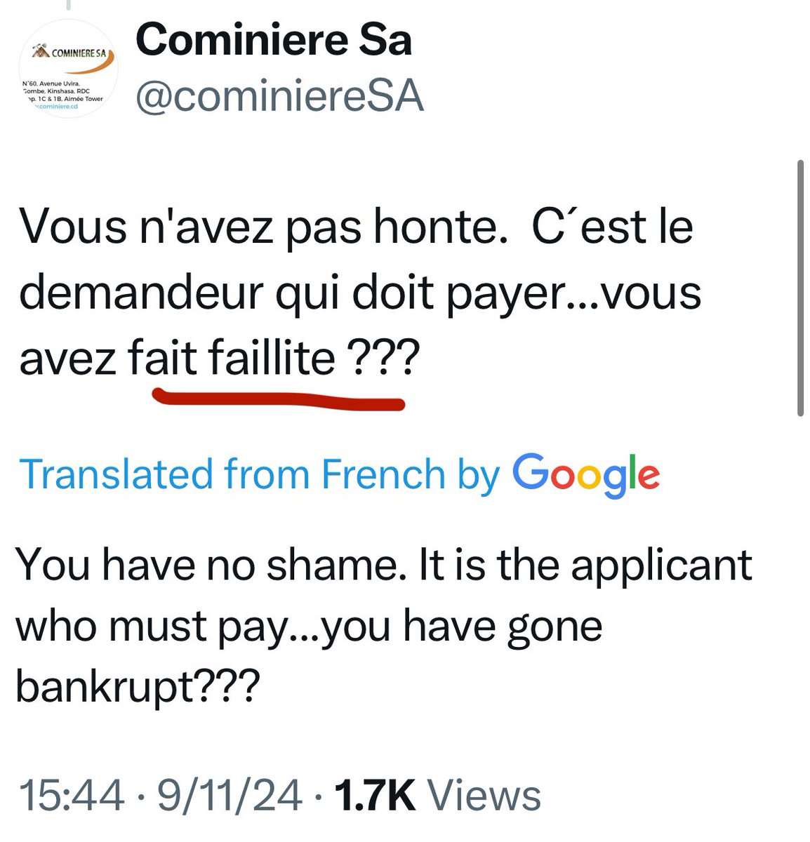 emil_jens's tweet photo. 🚨 $AVZ obtient un financement de 15 millions USD de Locke Capital pour le financement du litige 🚨 ce sera embarrassant pour la #RDC une fois que les verdicts seront rendus par @iccwbo et @icsid ‼️
Je me demande ce que @cominiereSA @CelestinKibeya @AlainMONGA8 #Cominiere va maintenant dire à son président @Presidence_RDC @kizpaka que $AVZ ne va PAS faire faillite et ne disparaîtra pas dans les air👇
De plus, les tactiques dilatoires de Cominiere avec ses nouvelles soumissions continues (3 jusqu'à présent) à la CPI seront bientôt terminées et ridiculisées par le tribunal ‼️ À mon avis, le jour du jugement pour Cominiere approche à grands pas 🙏
Attention aux dommages de 10 milliards USD, soit 10 000 000 000 USD, si la RDC ne règle pas cette affaire de manière équitable avec AVZ Minerals, et cela exclut les amendes bientôt dues par ICC qui s'élèvent à 73,9 millions de dollars ‼️
Vous êtes prévenu.
https://t.co/21NcoW54to
@Aldysheky @KiengeKki @moise_katumbi @FranckFwamba @joe_mbaya @YNdjoli @Congofriends @Global_Witness @TheSentry_Org
@Tele50kin @actualitecd @acajasbl
@ExtractAfrica @MiningNewsNet @AfricanMiners @BatteryDrc
@jonnnono @joe_mbaya @mjkcongo @AfricanMiners