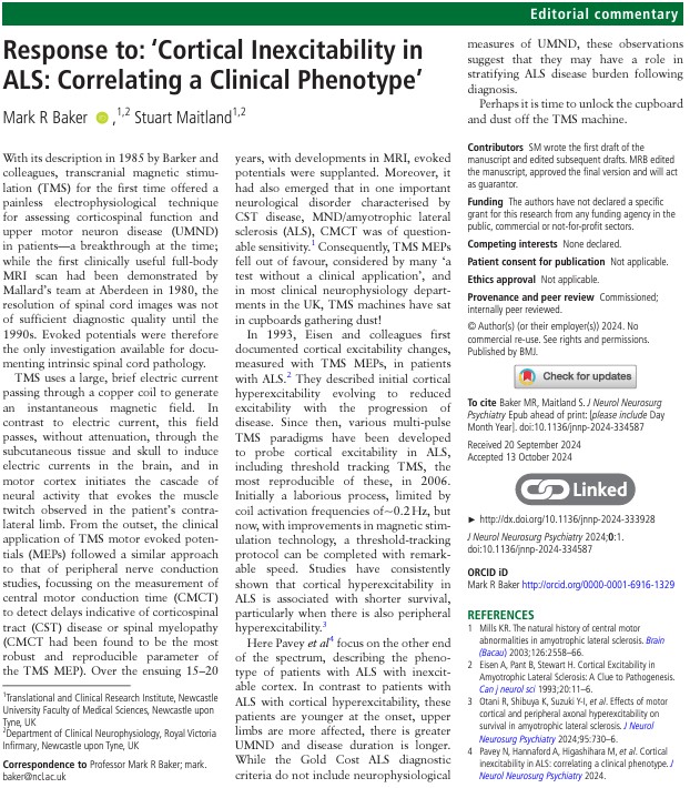 A short editorial 
Response to: ‘Cortical Inexcitability in ALS: Correlating a Clinical Phenotype’ 

bit.ly/3V7Ca7L