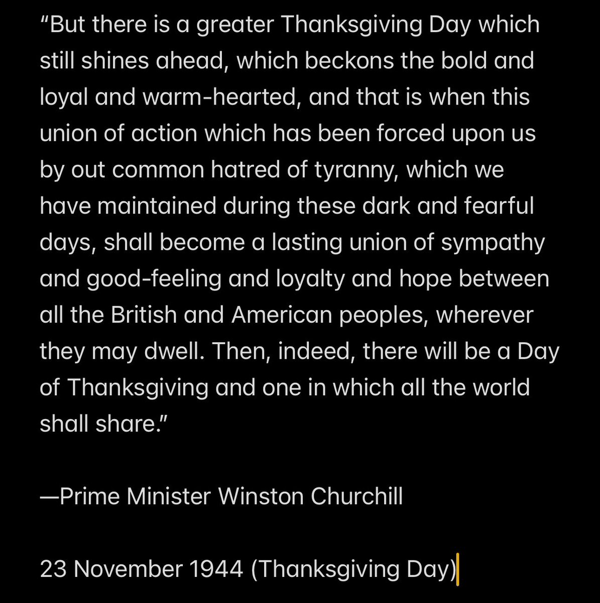 ChurchillMuseum's tweet photo. Churchill, as often is the case, summed things up nicely. Happy Thanksgiving, everyone.
#Churchill150 #ANCM https://t.co/oNPVteeADm