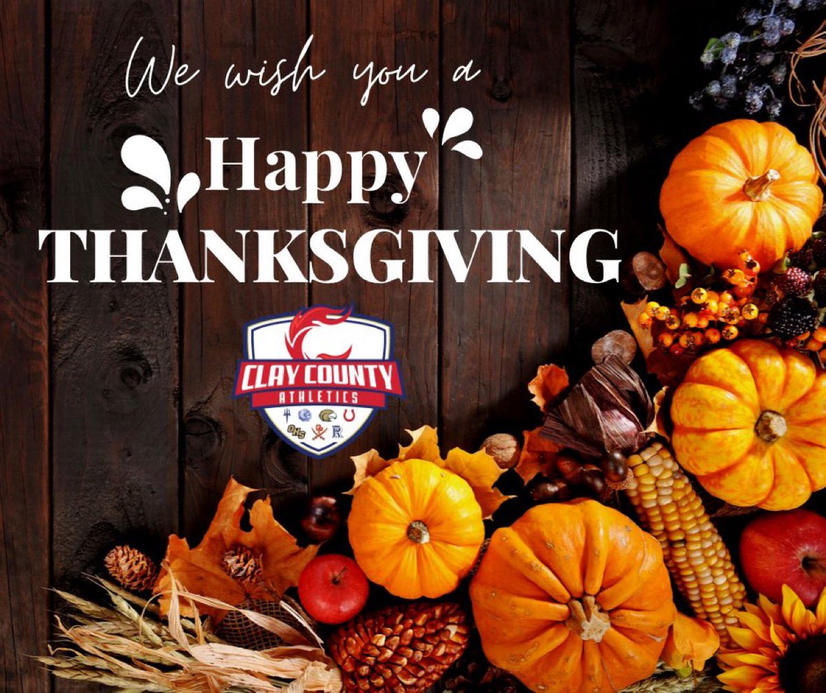 Happy Thanksgiving from Clay County Athletics! Today, we're grateful for our incredible student athletes, dedicated coaches, and supportive community. Wishing everyone a day filled with joy and gratitude!