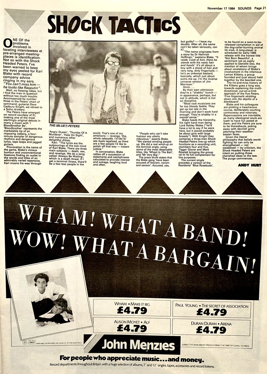 ZoundsAbound's tweet image. Andy Hurt tracks down
#ShockHeadedPeters, Sylvie Simmons meets @thecarsband with low expectations, but she’s pleasantly surprised, Tony Mitchell interviews the impressive #Apollonia6 post ‘Purple Rain’ &amp;amp; Garry Johnson has a good feeling about #Accent 

Sounds Nov 17th 1984