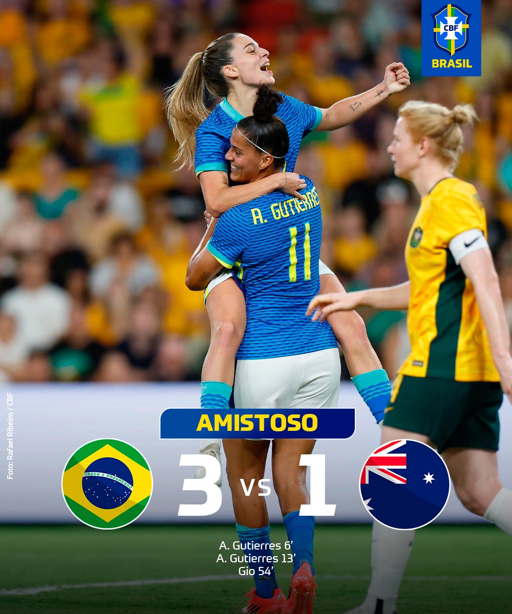 VITÓRIAAAA! É O BRASA! 🇧🇷

Show do Brasil para começar bem o dia! Amanda Gutierres (2x) e Gio marcaram os gols. A palavra é orgulho! Vamos por mais! 💚💛