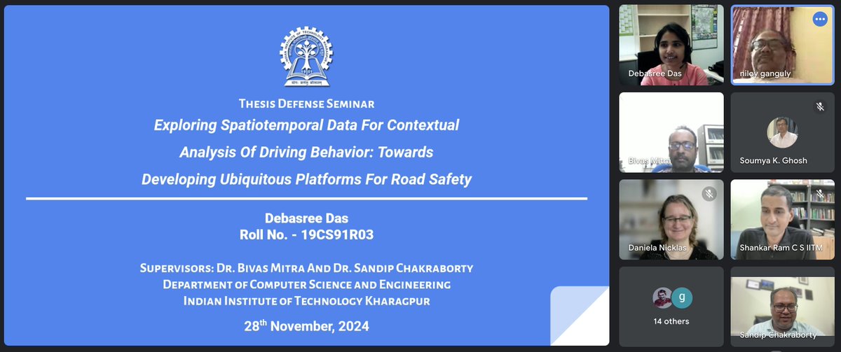 ubinetiitkgp's tweet photo. Congratulations Dr. @das_jee for successfully defending the PhD thesis today. Debasree worked on Contextual analysis of driving behavior for road safety applications, and have stellar publications at IEEE PerCom, IEEE MDM (Best paper honorable mention awards), and ACM MobileHCI. https://t.co/bRvTmGo1lw