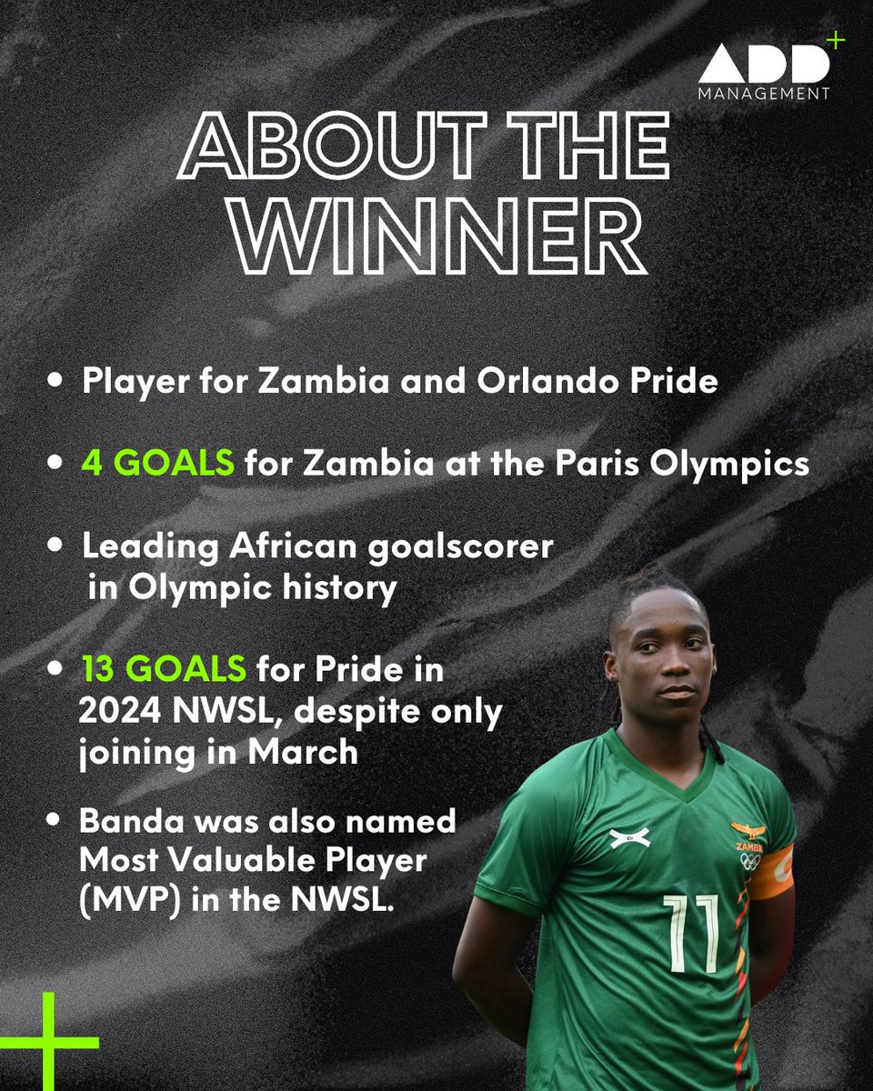 AddManagementUK's tweet photo. Congratulations Barbra Banda 👏

Well deserved! 🙌⚽️

#Football #womensfootball #woso #footballagent #sportsagent #sports #nwsl #fifa #womeninfootball https://t.co/kmSxmLqDLB