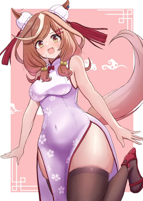 #いいニーハイの日 #マチカネタンホイザ 「どうですかこの衣装!……なぜ下から見られているので?」 