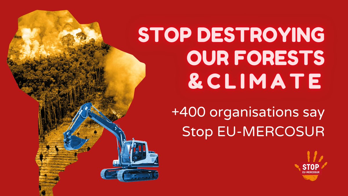 FairTradeFTAO's tweet photo. 🚨 EU-Mercosur toxic trade deal threatens people &amp; planet.

Ahead of the #Mercosur Summit, we stand alongside +400 organisations, social movements &amp; affected communities across Europe and Latin America to demand that the EU-Mercosur deal NOT BE SIGNED.

✍️ https://t.co/LCpGF4IAz2 https://t.co/NGS4iUtE2o
