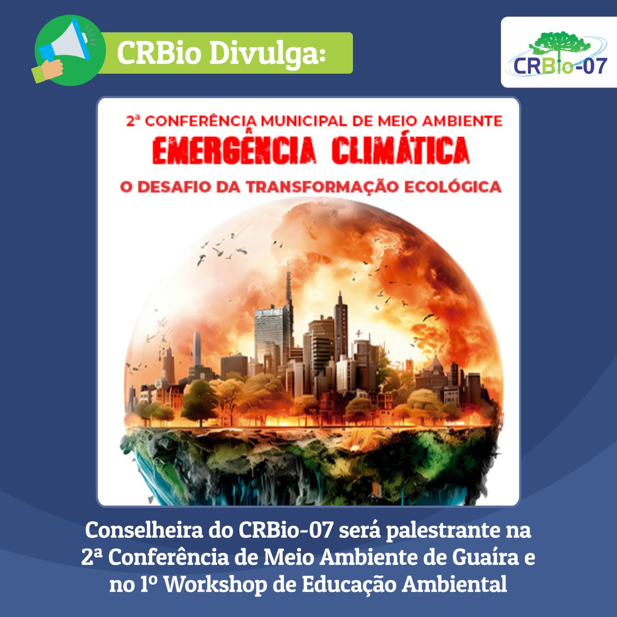 crbio07's tweet photo. A Bióloga Dra. Luciene Ribeiro, conselheira do CRBio-07, será palestrante na 2ª Conferência Municipal de Meio Ambiente e no 1º Workshop de Educação Ambiental, que acontecerão nos dias 4 e 5 de dezembro, respectivamente, em Guaíra.

🔗 Mais informações: https://t.co/rhsBcYDpKV https://t.co/NBz530QnJ4