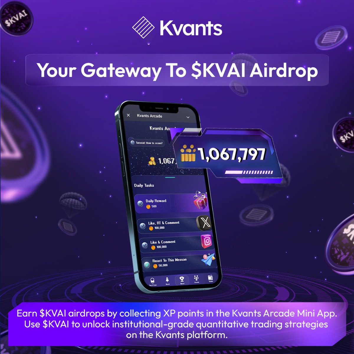 KvantsAI's tweet photo. 🔊A Message For All $KVAI #Airdrop Enthusiasts

📱@KvantsArcade is your only way forward to earn $KVAI #Airdrops 

🪙Earn them by playing our Mini Game on TG: https://t.co/uyHvzP4xta

Check your status on the Leaderboard

TGE is Coming Very 🔜 https://t.co/MgmXZpk05h