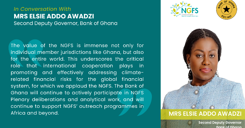 NGFS_'s tweet photo. 🎙 In conversation with...

If you want to learn more about the Bank of Ghana’s involvement with the #NGFS, take a look at our latest interview with Elsie Addo Awadzi, Second Deputy Governor at @thebankofghana.

Read more below ⤵️