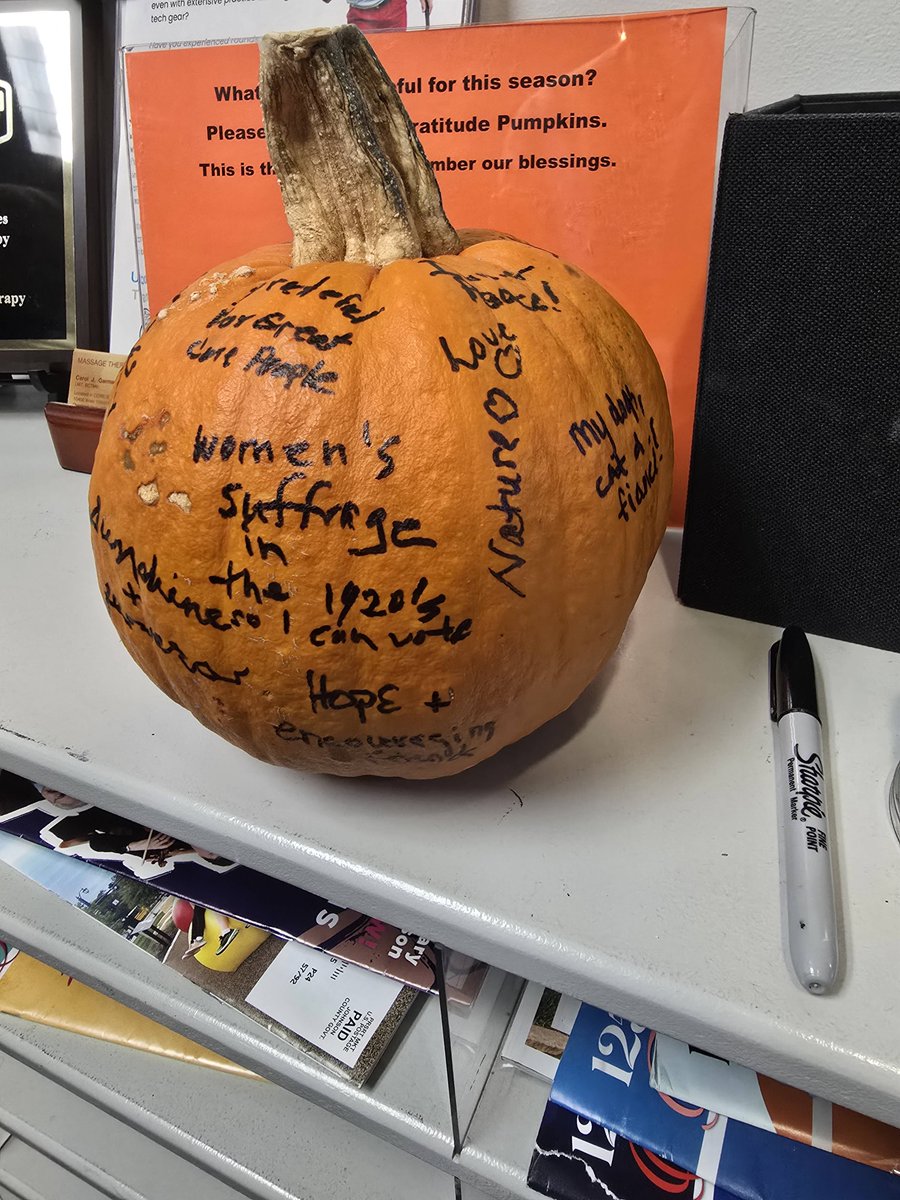 wefixmovement's tweet photo. We are so grateful this day and every day for each patient who walks through our doors and trusts us to help you get back to doing the things you love. Happy Thanksgiving! 

Check out our gratitude pumpkins that patients have been writing on all month. https://t.co/LnwhB03W6G