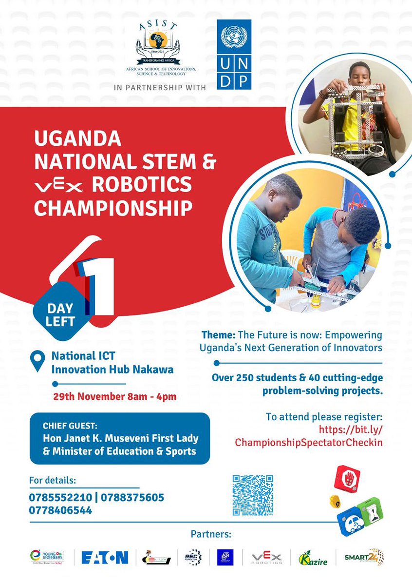 CharityTukamush's tweet image. It is just a day to the much anticipated Uganda's first ever National STEM & Vex Robotics Education Championship. Come rally your kids at the National ICTHub Nakawa @YoungEngneersUG @RugyendoQuotes
#RoboticsUG2024
#VexRobotics
#YoungEngineers
#STEMEducation #RobotsInUganda