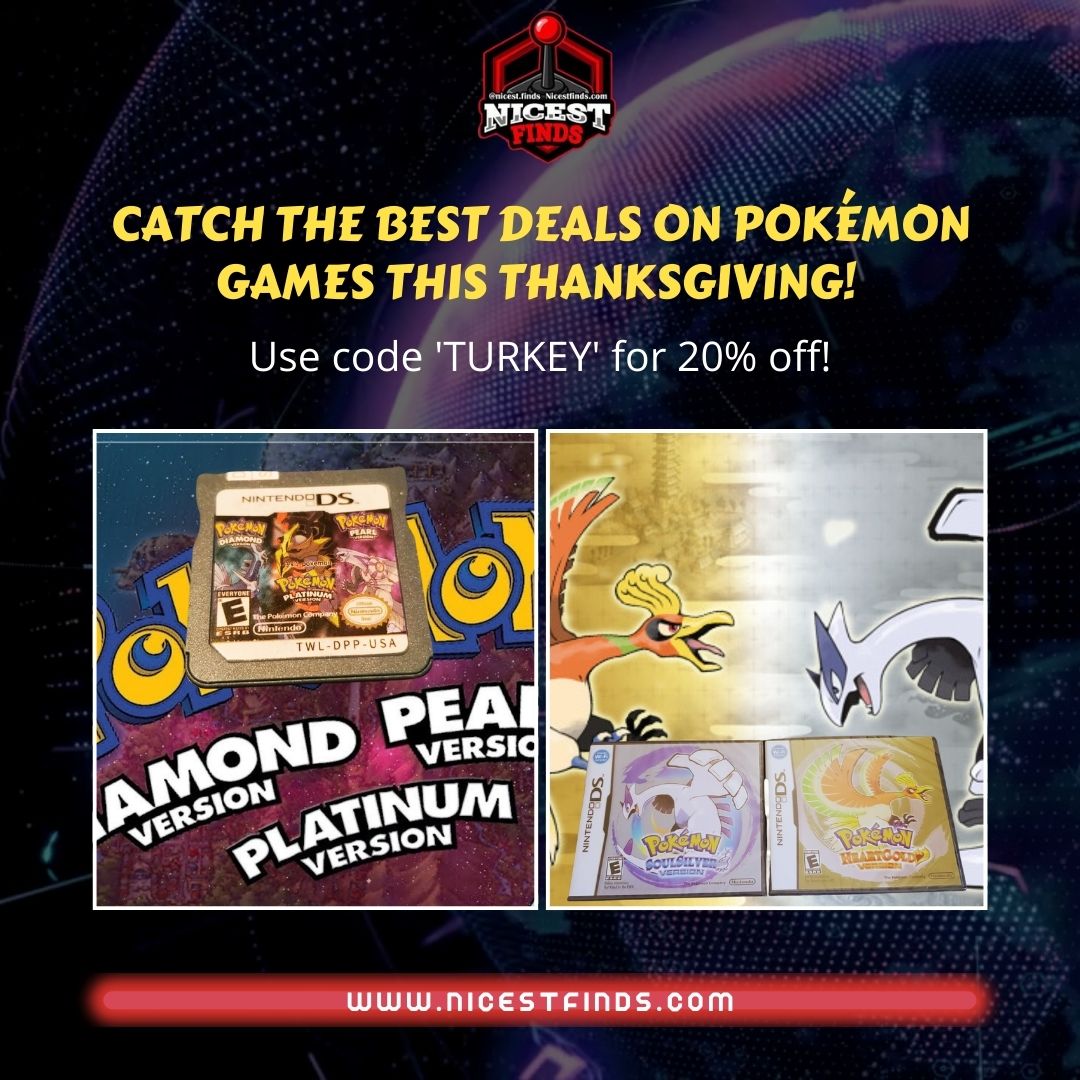 nicestfinds's tweet image. Catch the best Pokémon deals this Thanksgiving! 🦃 Use code &apos;TURKEY&apos; for 20% OFF your favorite games. Don’t miss out—level up your holiday fun today! 🕹️🔥

#ThanksgivingDeals #PokemonFun #platinumversion #pokemonheartgold #pokemonheartgoldsoulsilver #GameBoyAdvance #NicestDeals