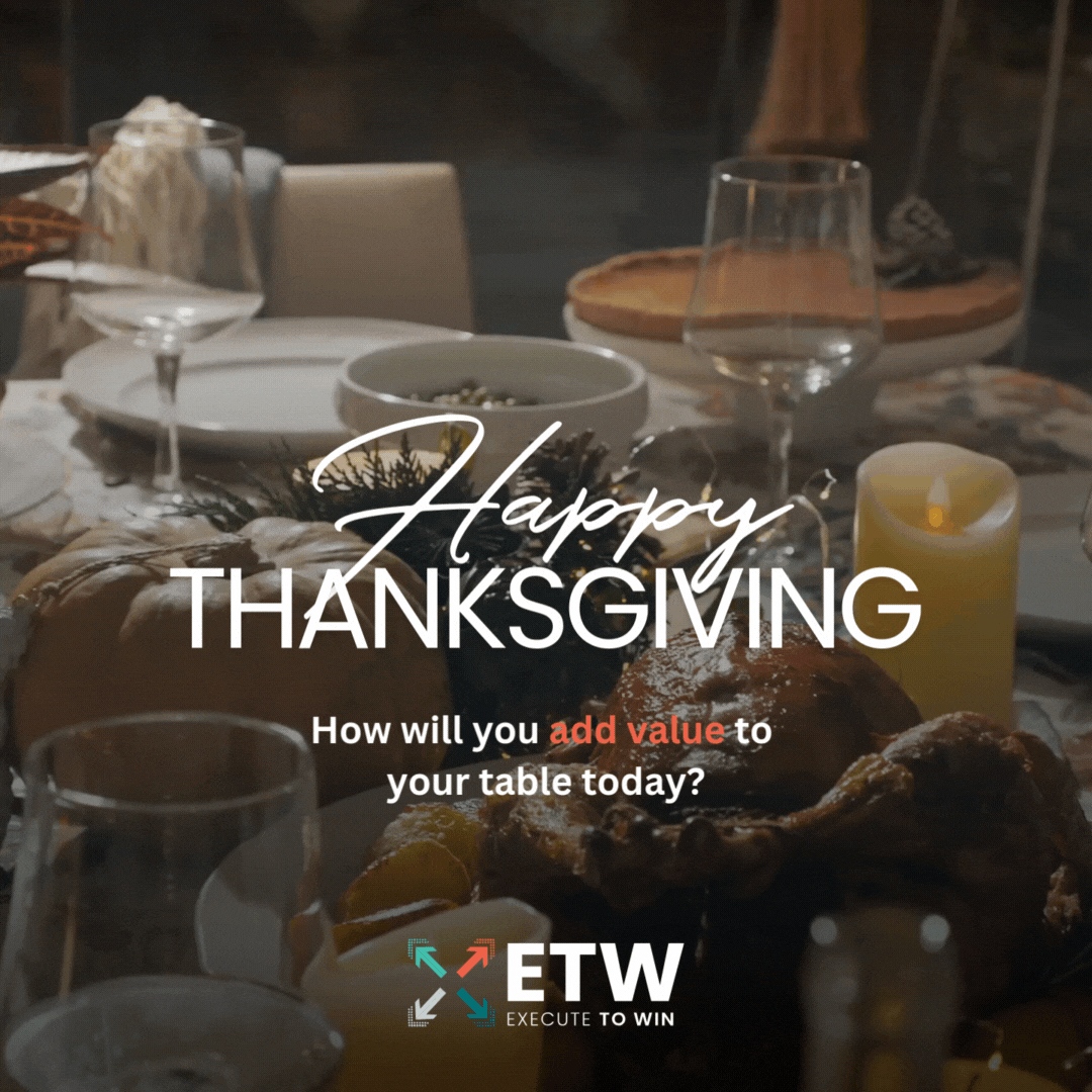 Happy Thanksgiving from Execute to Win! 🦃🍂

Reminder: we can infuse MORE than material value into our communities. How are you bringing value to your table today?

May your day be filled with connection, gratitude, and presence.

#Thanksgiving #Gratitude #ValueCreation