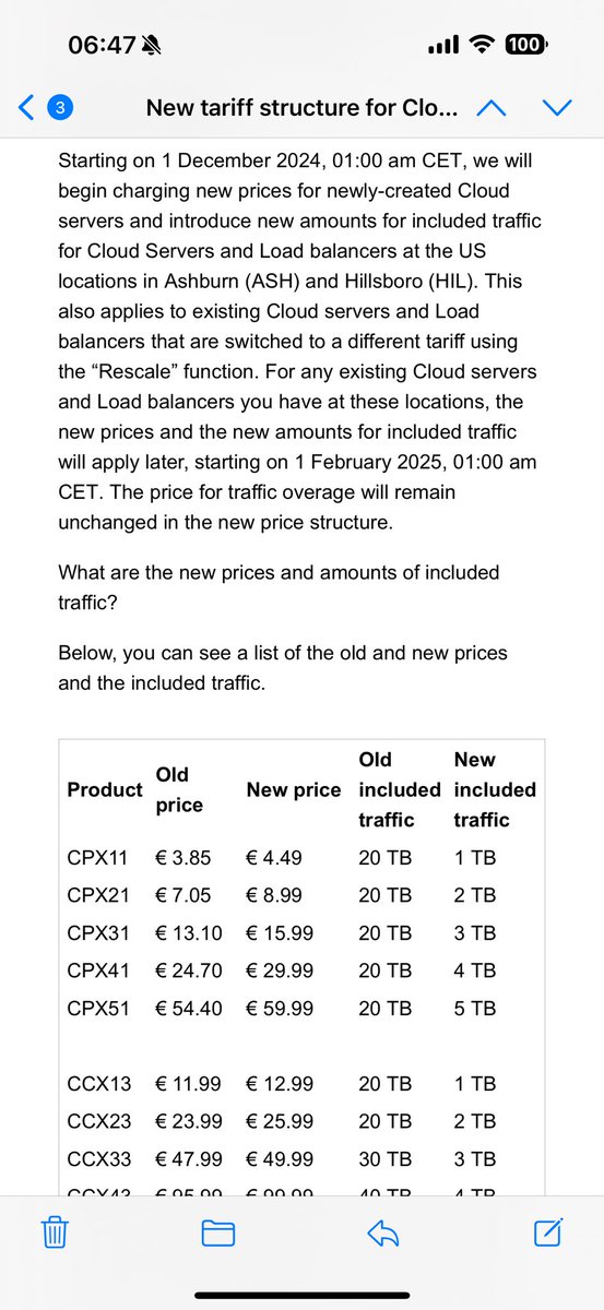 TheTannerRyan's tweet photo. Pretty wild price structure change from Hetzner 😭 https://t.co/xknqUAXxwv