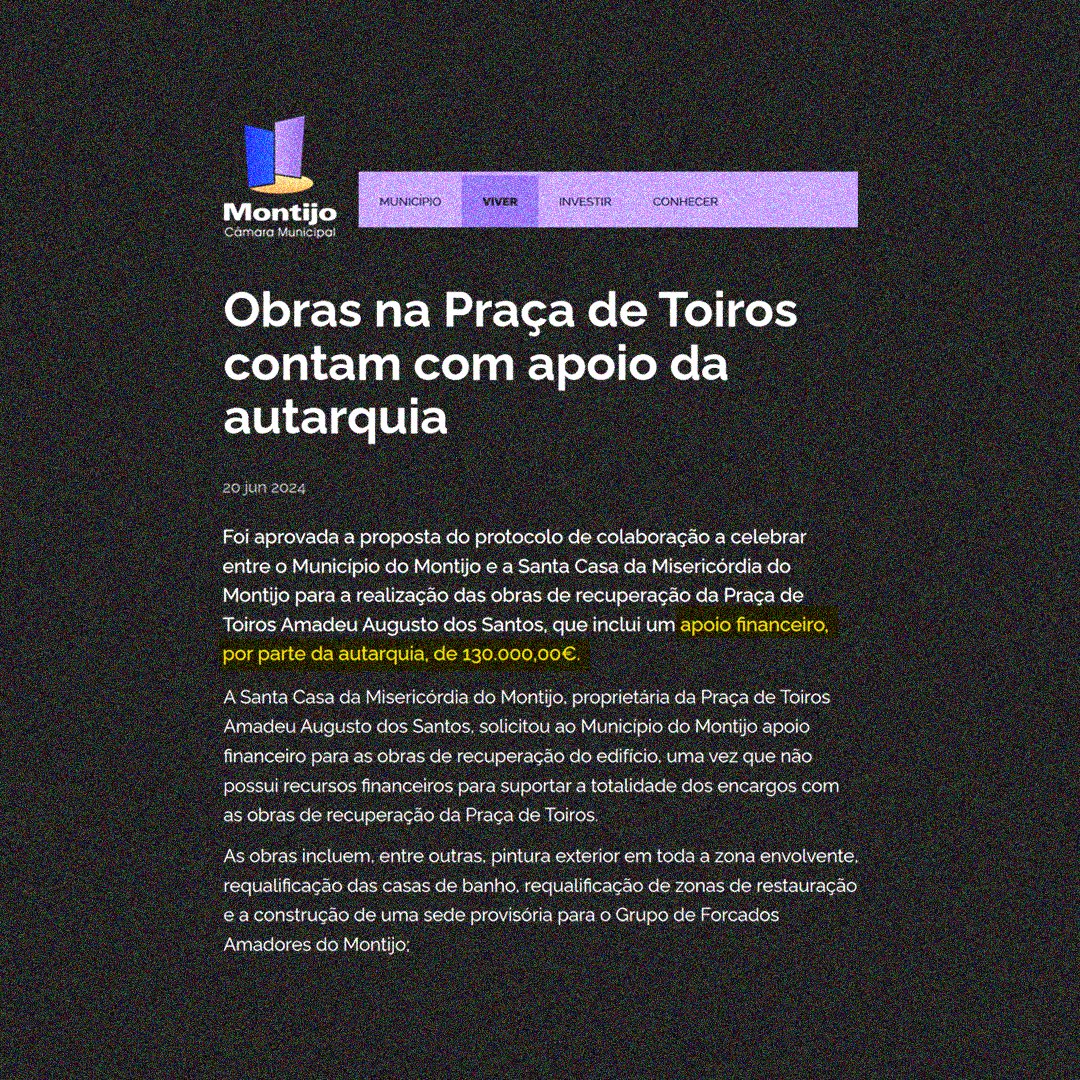 bastapt's tweet photo. Câmara do Montijo gasta 130 mil euros na manutenção da praça de touros que é propriedade da Santa Casa da Misericórdia. A Misericórdia aluga a praça para ser explorada por um empresário tauromáquico mas não tem dinheiro para fazer as obras. Pagamos nós... https://t.co/qdAsmgmjPh