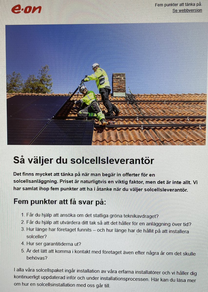 Jag kan undra om ansvariga har en aning om alla brister? Obefintlig info, kommunikation och samordning med underleverantörer och dålig kommunikation och motstridiga uppgifter samt projektledarskap som vi kunder ska hantera. Om ni åtminstone hörde av er!!!!@EON_Nordic