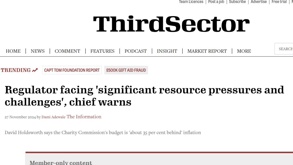 "The Charity Commission's budget is 'about 35 per cent behind' inflation."

Welcome to the party folks!