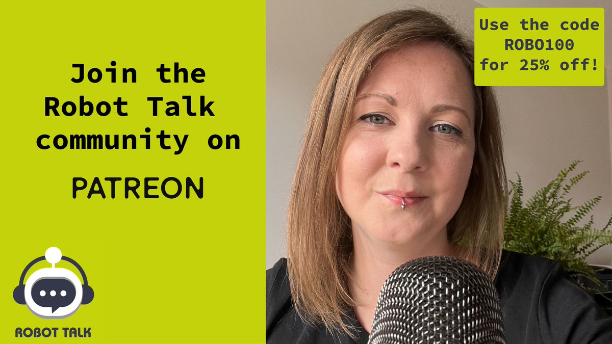 Today I released the 100th episode of Robot Talk! 

I'm so grateful to everyone who's listened and supported the podcast over the years.

To celebrate, I'm offering 25% off <a href="/Patreon/">Patreon</a> membership with the code ROBO100.

Join the Robot Talk community today!