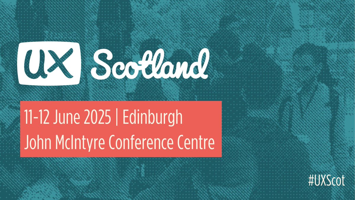 UX Scotland is back in 2025 for a two-day event in a new venue!

Join us for talks, workshops, and discussions with your fellow UX, UCD and HCD practitioners.

If you want to join us, be quick and get one of our limited Super Duper Early Bird tickets

uxscotland.net/tickets