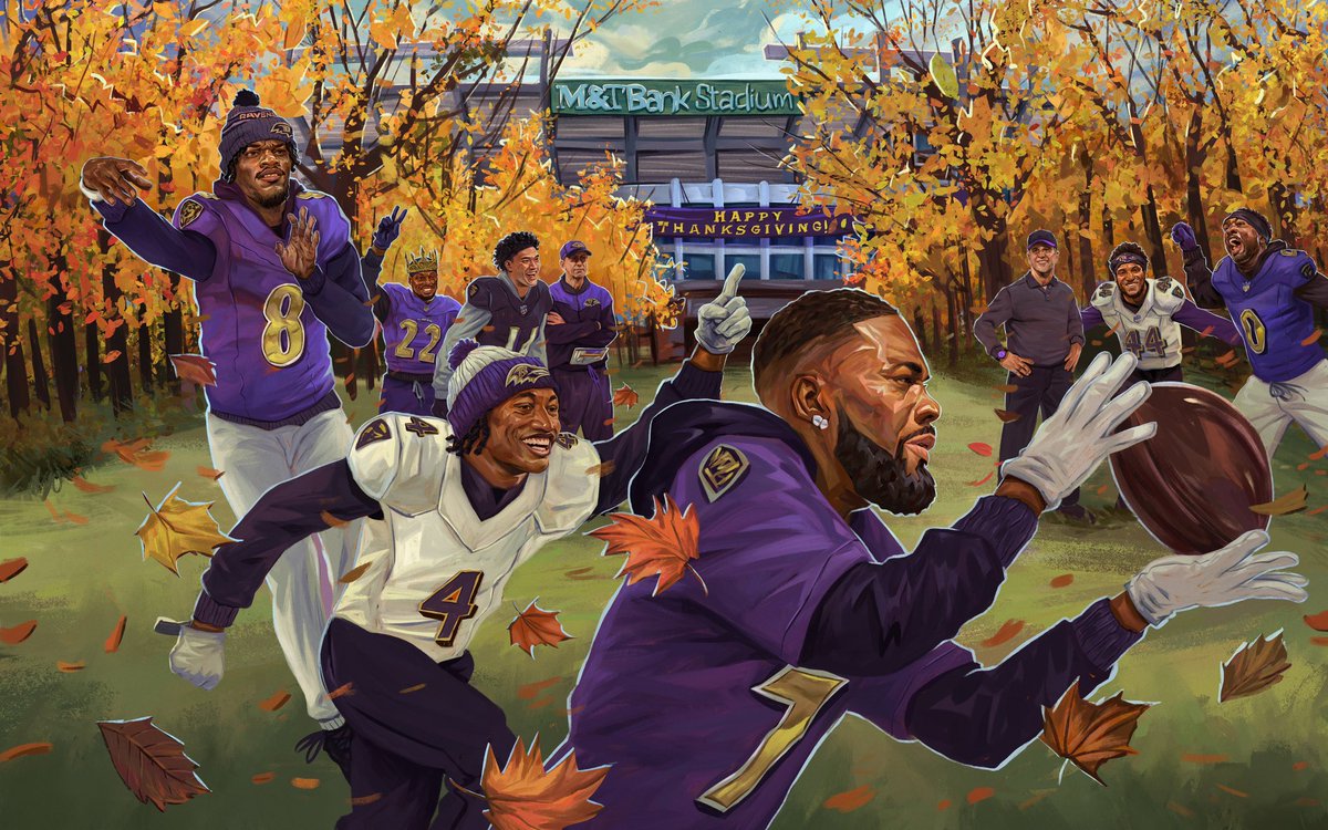 Ravens's tweet photo. Happy Thanksgiving to the Flock! 💜🦃🏈 https://t.co/SNZTlp9MGB