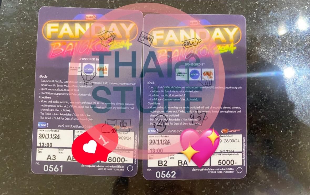 thaiandstuff's tweet photo. WTS TICKET FANDAY WS

A3 Row E (GET PRIVATE PHOTO 2:1)
&amp;
B2 Row A (GET SIGNED POSTER)

Can pay in IDR or THB.
Can meet f2f

#GMMTVFandayinBKKxWS #GMMTVFandayInBKK https://t.co/5L3npNIqFa