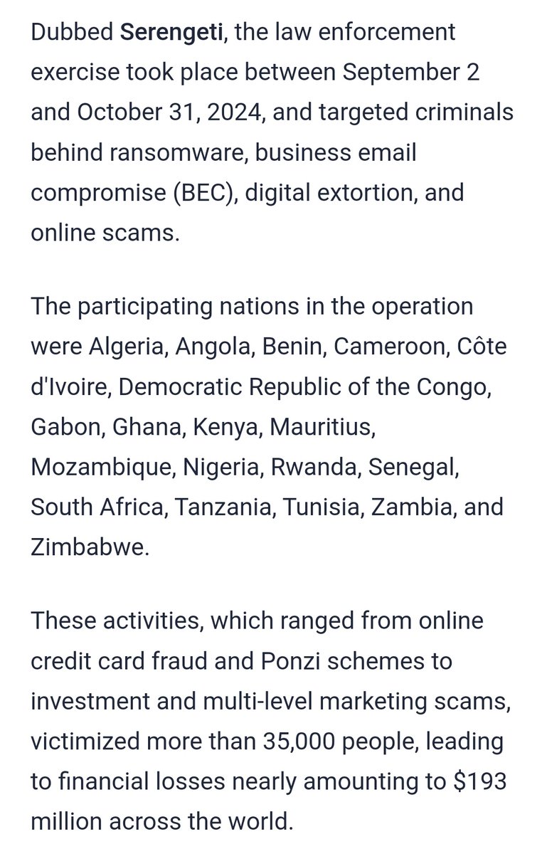 codebanq's tweet image. Authorities in 19 African countries, in collaboration with INTERPOL and AFRIPOL, have arrested 1,006 suspects and dismantled over 134,000 cybercrime networks.
Stay away from fraud and get a job