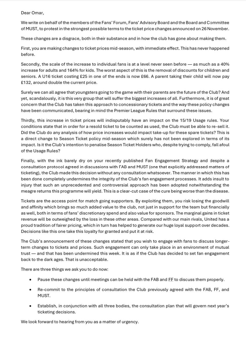 Carly_Lyes's tweet photo. Our joint letter to Omar Berrada in full. https://t.co/fm0D3jbpXW